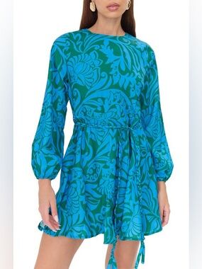 Adelyn Rae • NWT $204 Blue and Green Patterned Dress PTP 19” belt not inc